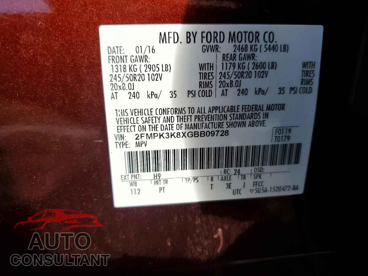 FORD EDGE 2016 - 2FMPK3K8XGBB09728
