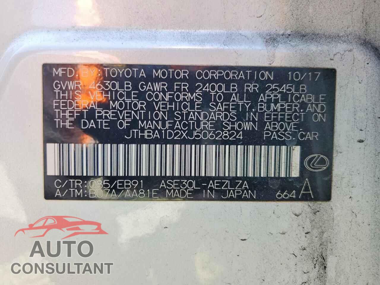 LEXUS IS 2018 - JTHBA1D2XJ5062824