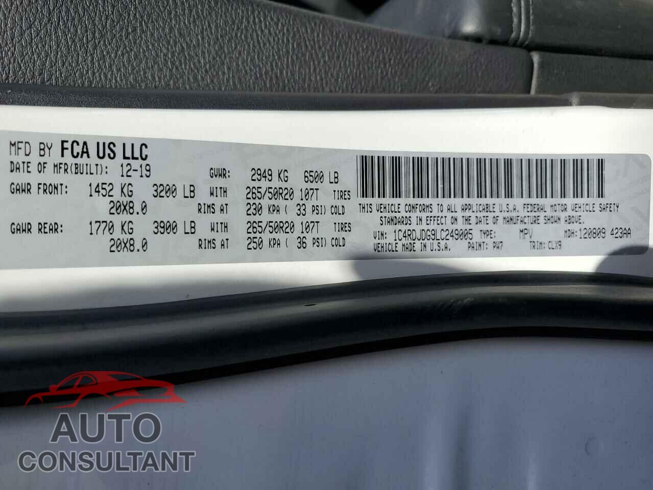 DODGE DURANGO 2020 - 1C4RDJDG9LC249005