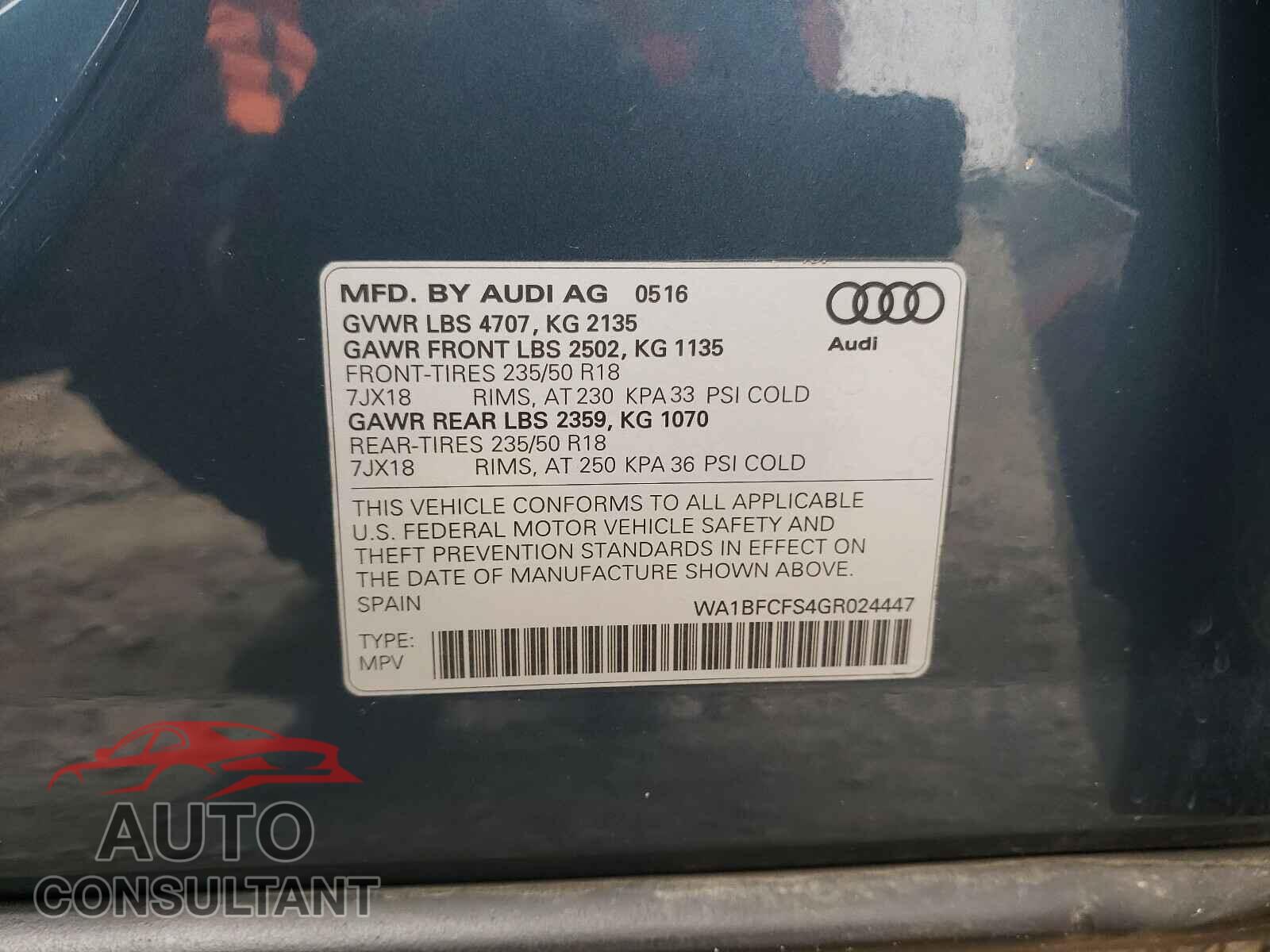 AUDI Q3 2016 - WA1BFCFS4GR024447