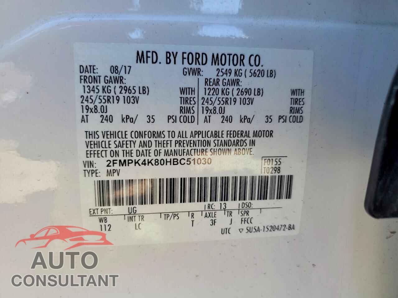 FORD EDGE 2017 - 2FMPK4K80HBC51030