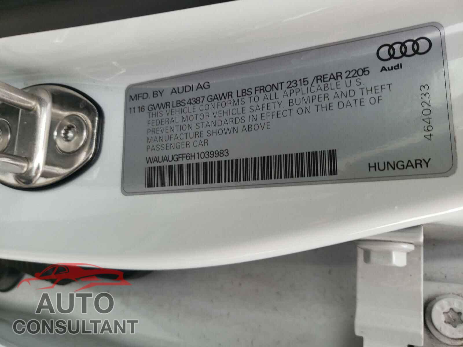 AUDI A3 2017 - WAUAUGFF6H1039983