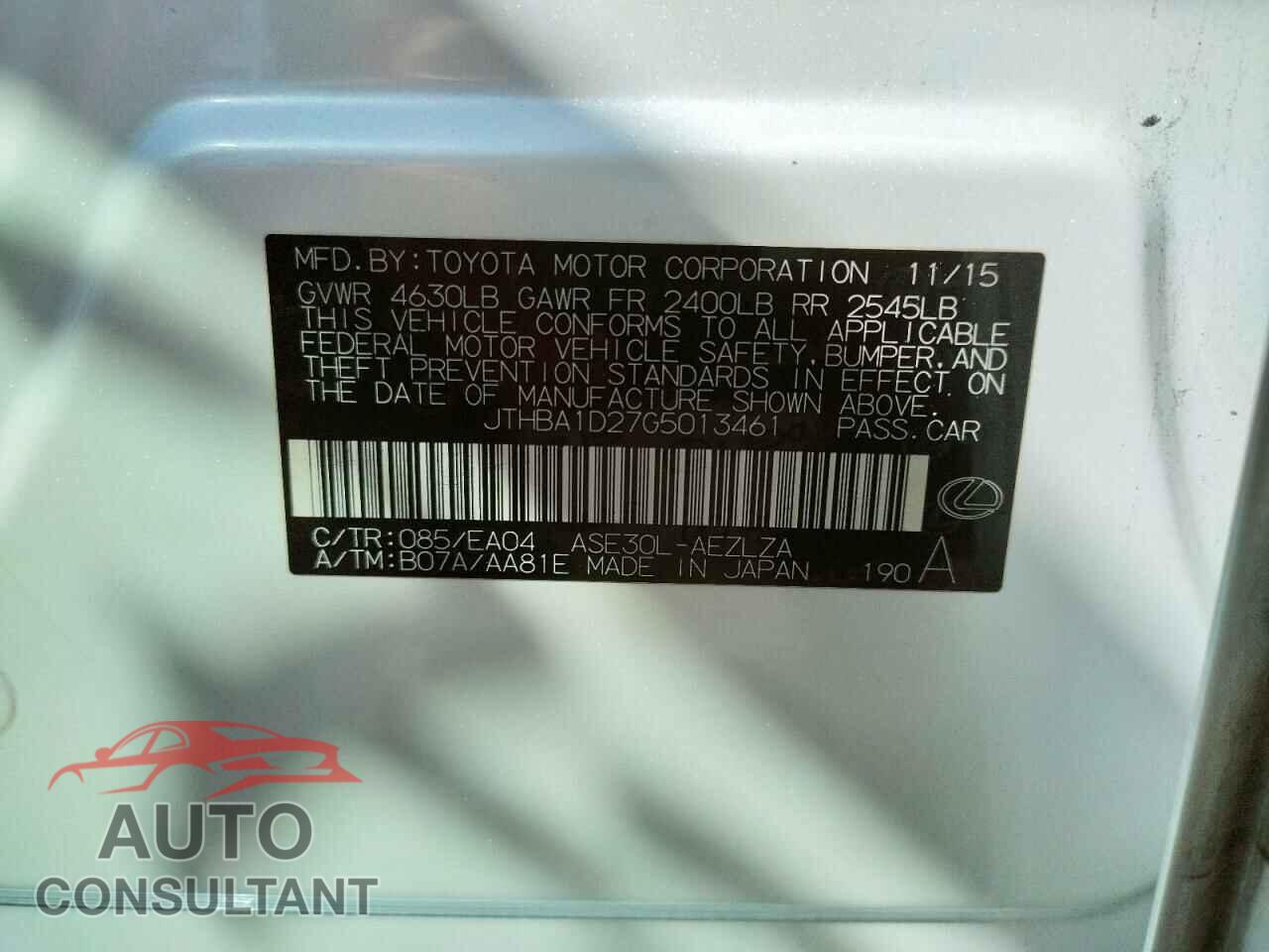 LEXUS IS 2016 - JTHBA1D27G5013461