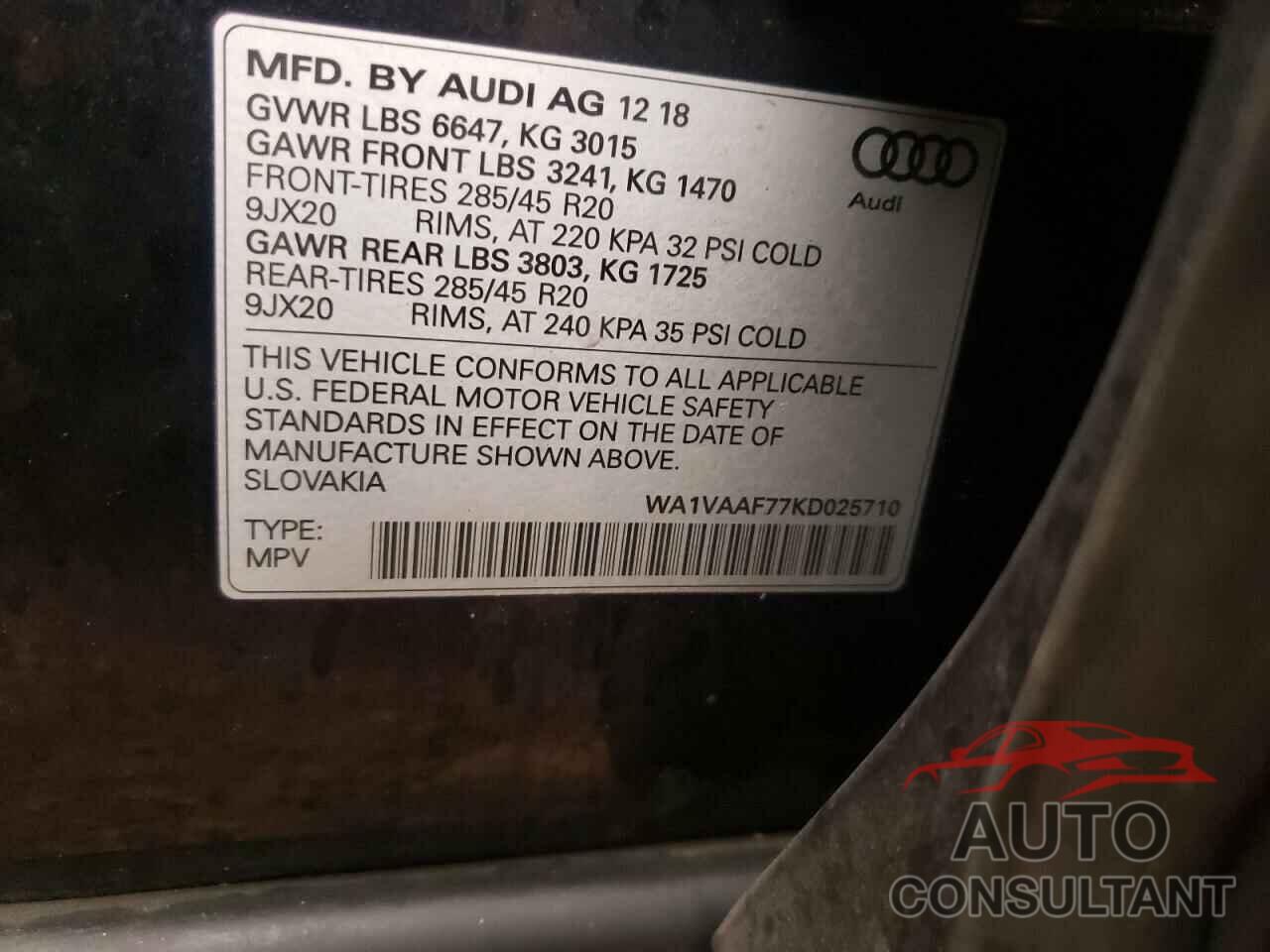 AUDI Q7 2019 - WA1VAAF77KD025710