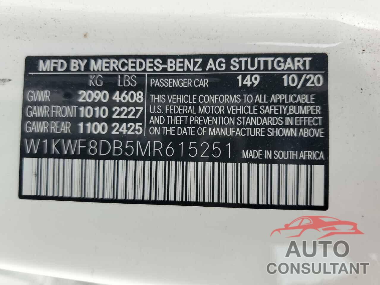 MERCEDES-BENZ C-CLASS 2021 - W1KWF8DB5MR615251