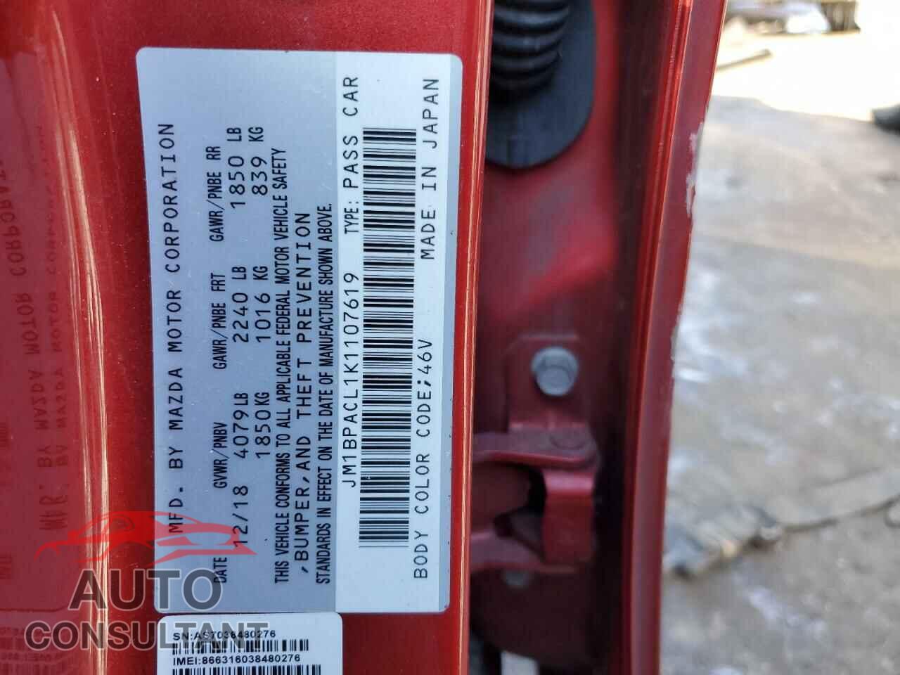 MAZDA 3 2019 - JM1BPACL1K1107619
