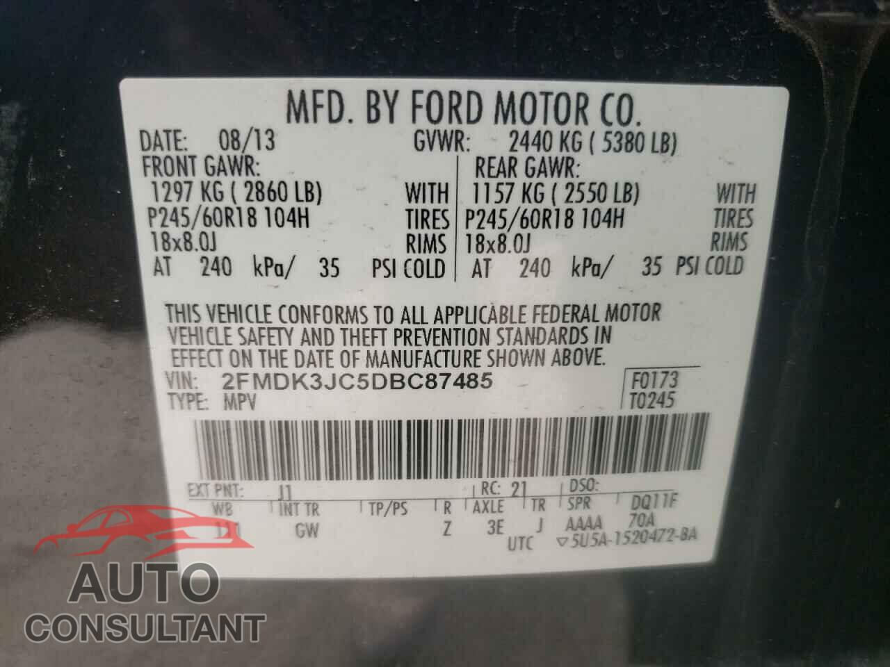 FORD EDGE 2013 - 2FMDK3JC5DBC87485