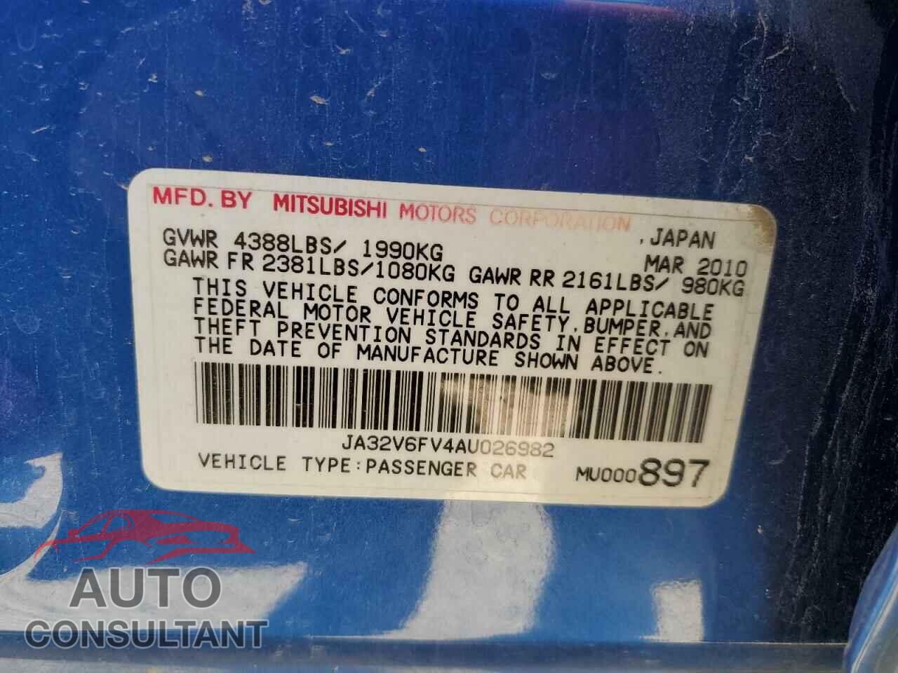 MITSUBISHI LANCER 2010 - JA32V6FV4AU026982