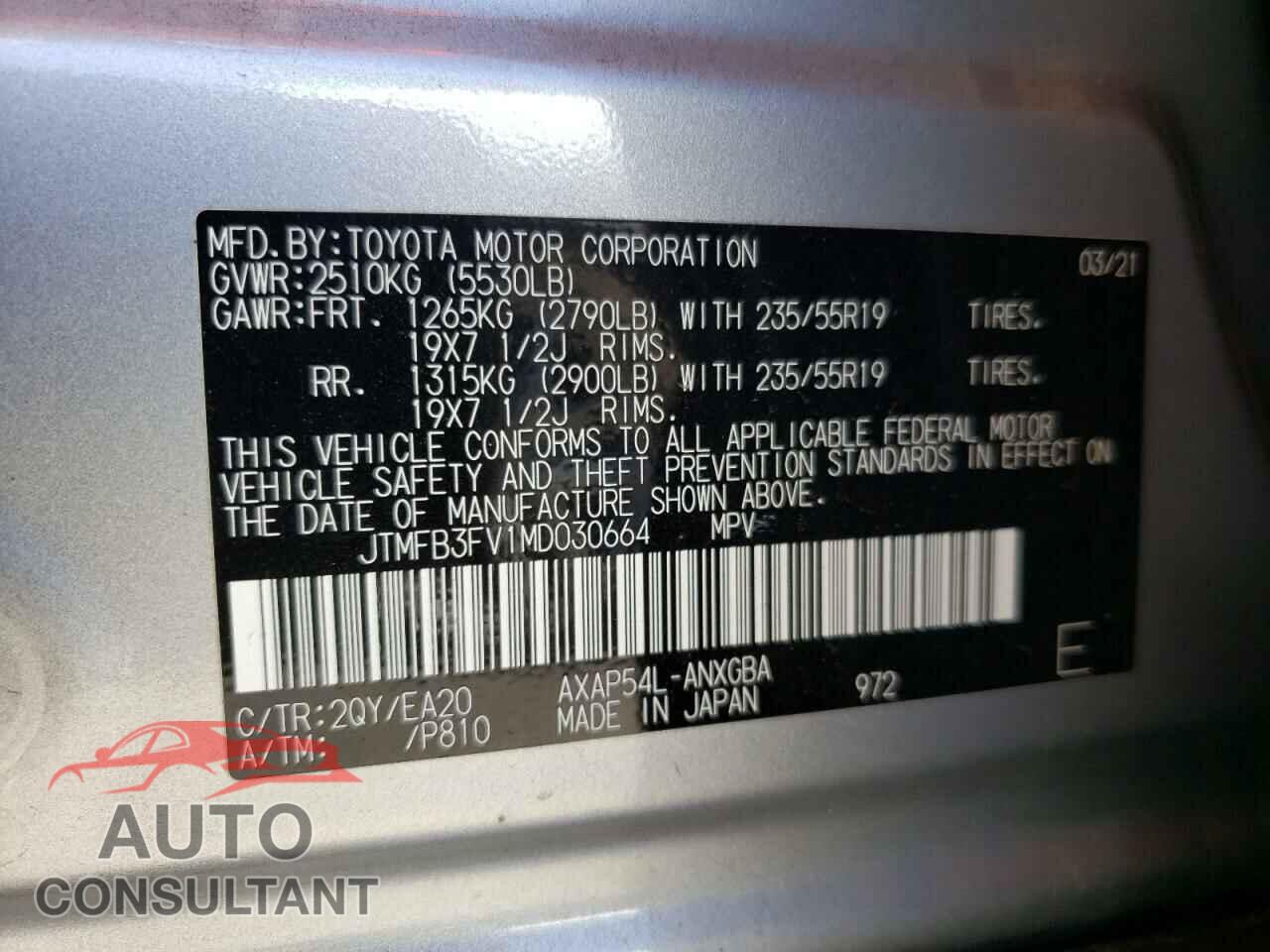 TOYOTA RAV4 2021 - JTMFB3FV1MD030664