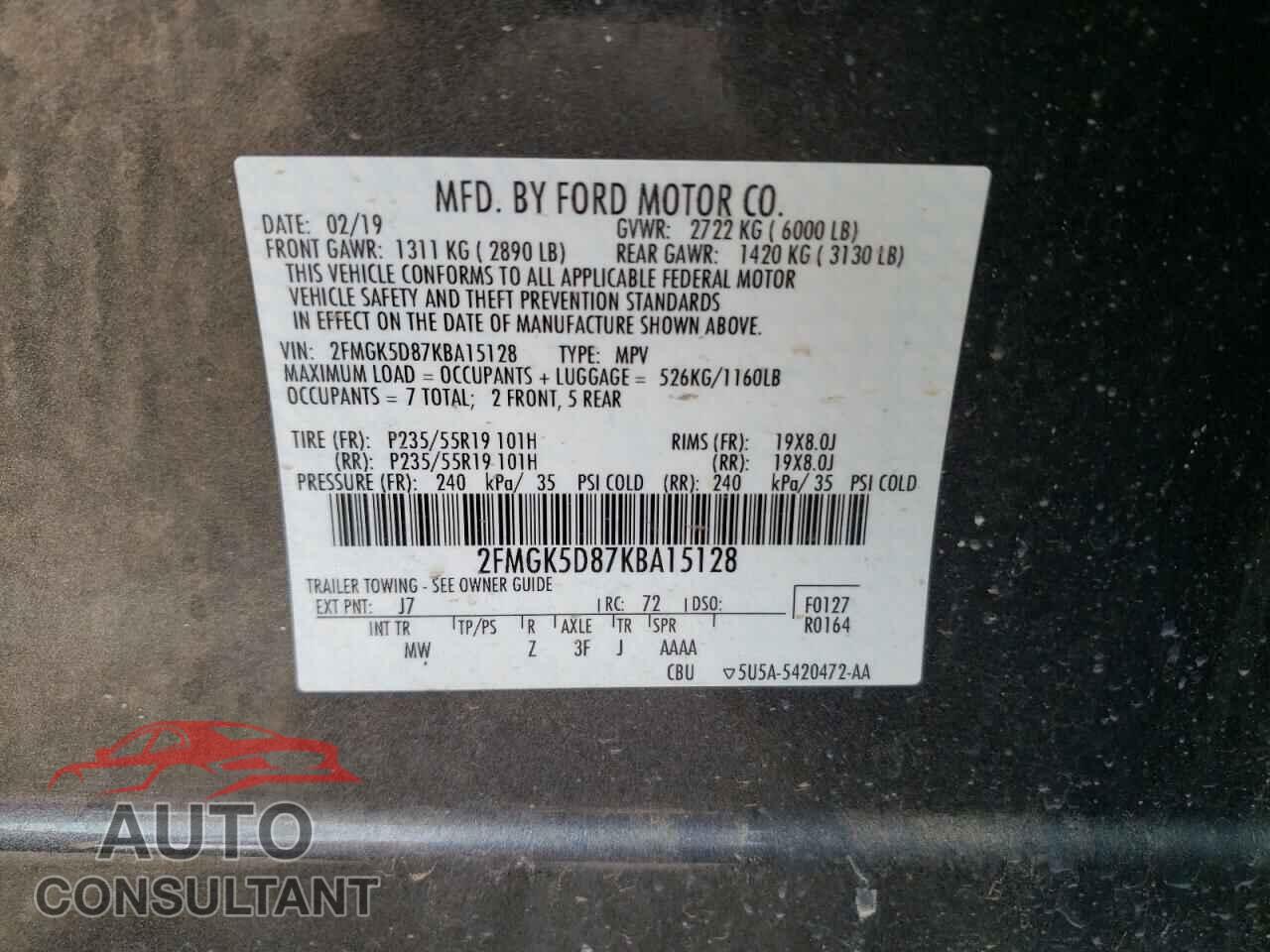FORD FLEX 2019 - 2FMGK5D87KBA15128