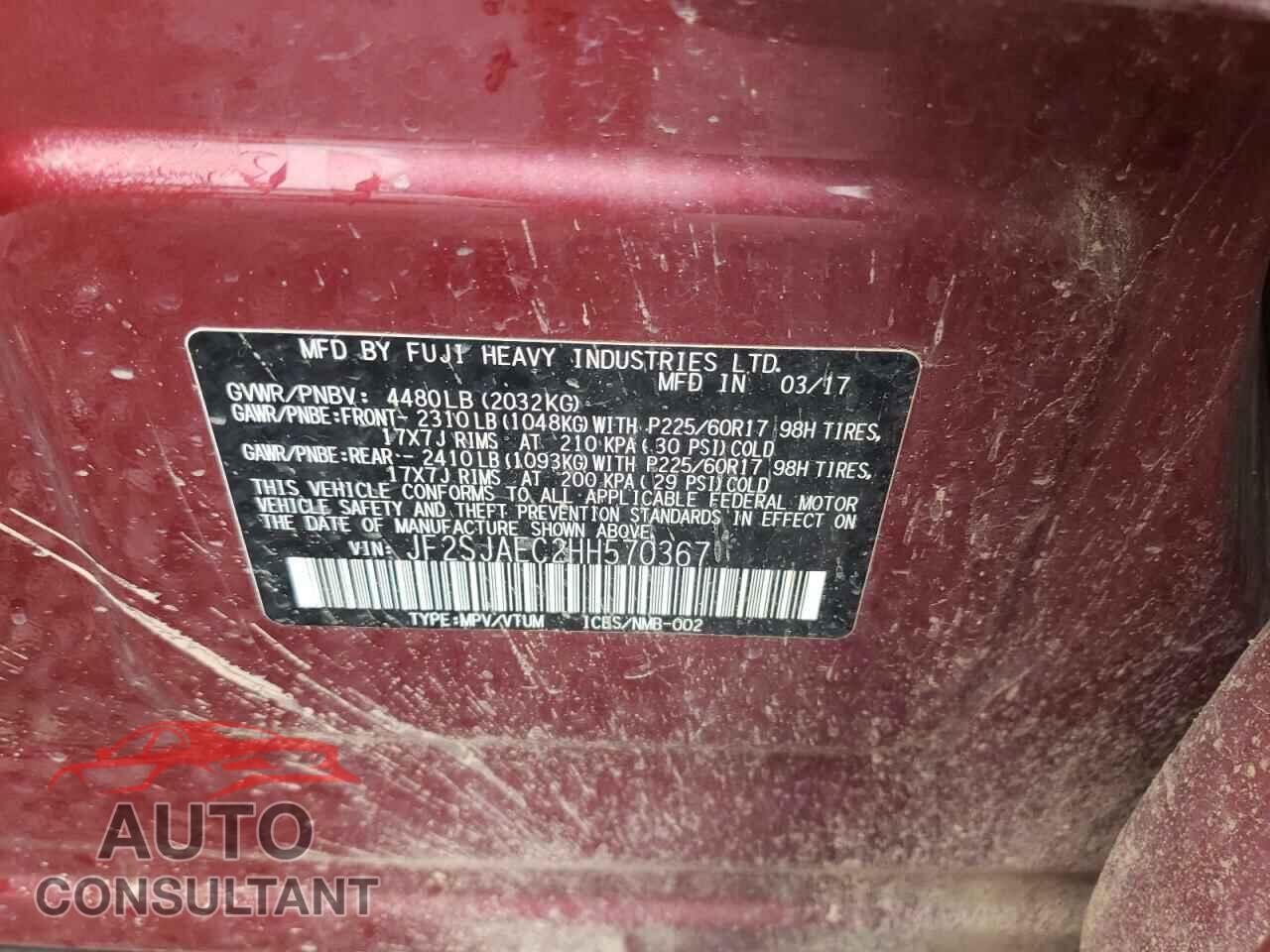 SUBARU FORESTER 2017 - JF2SJAEC2HH570367