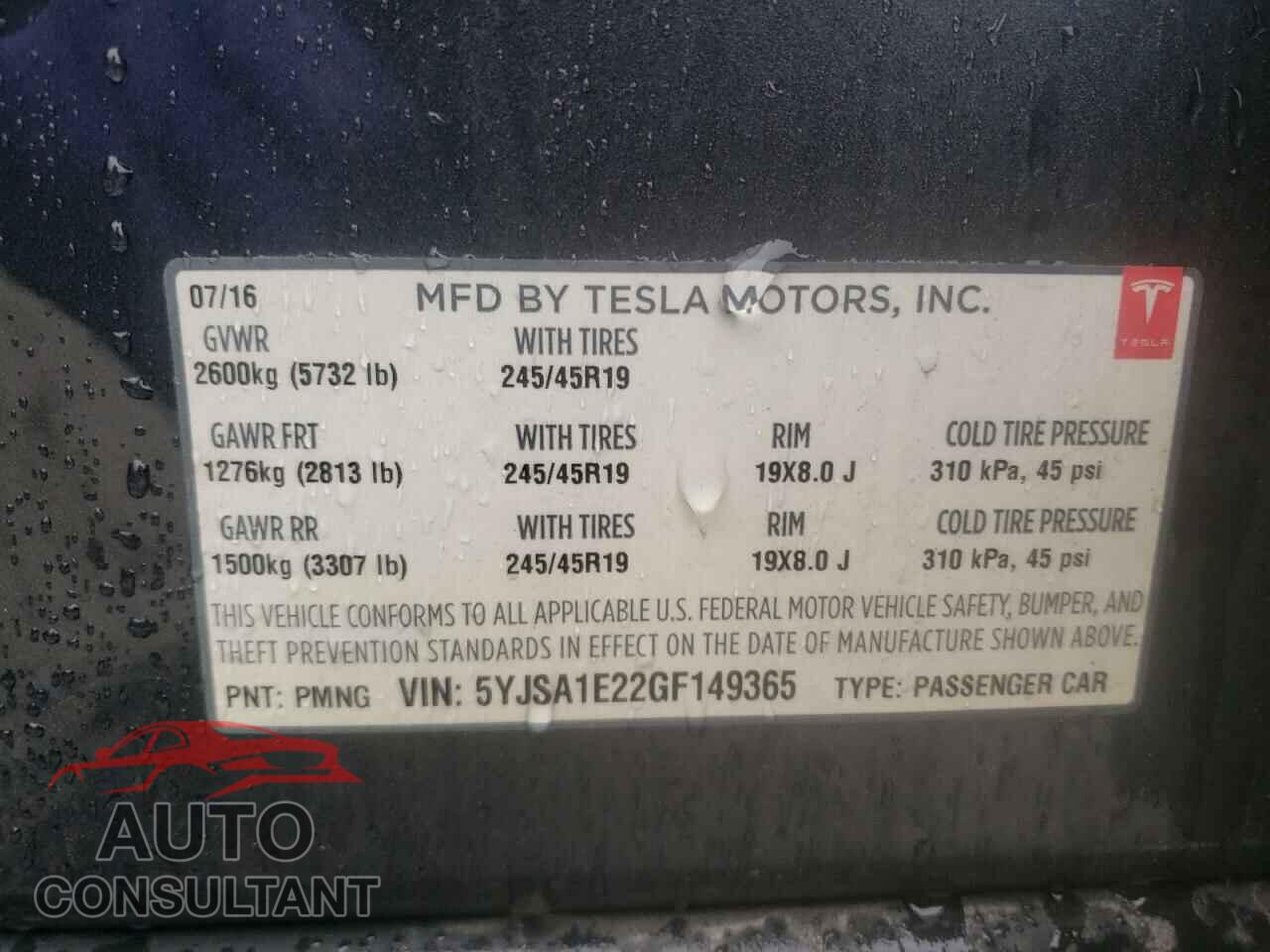 TESLA MODEL S 2016 - 5YJSA1E22GF149365