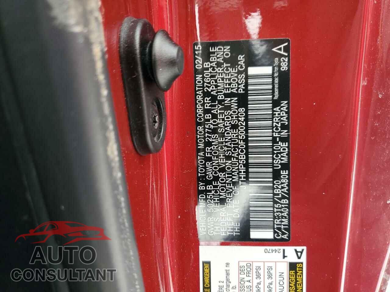 LEXUS RC 2015 - JTHHP5BC0F5002408