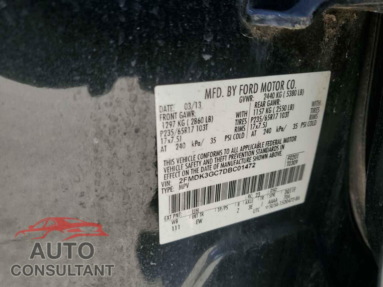 FORD EDGE 2013 - 2FMDK3GC7DBC01472