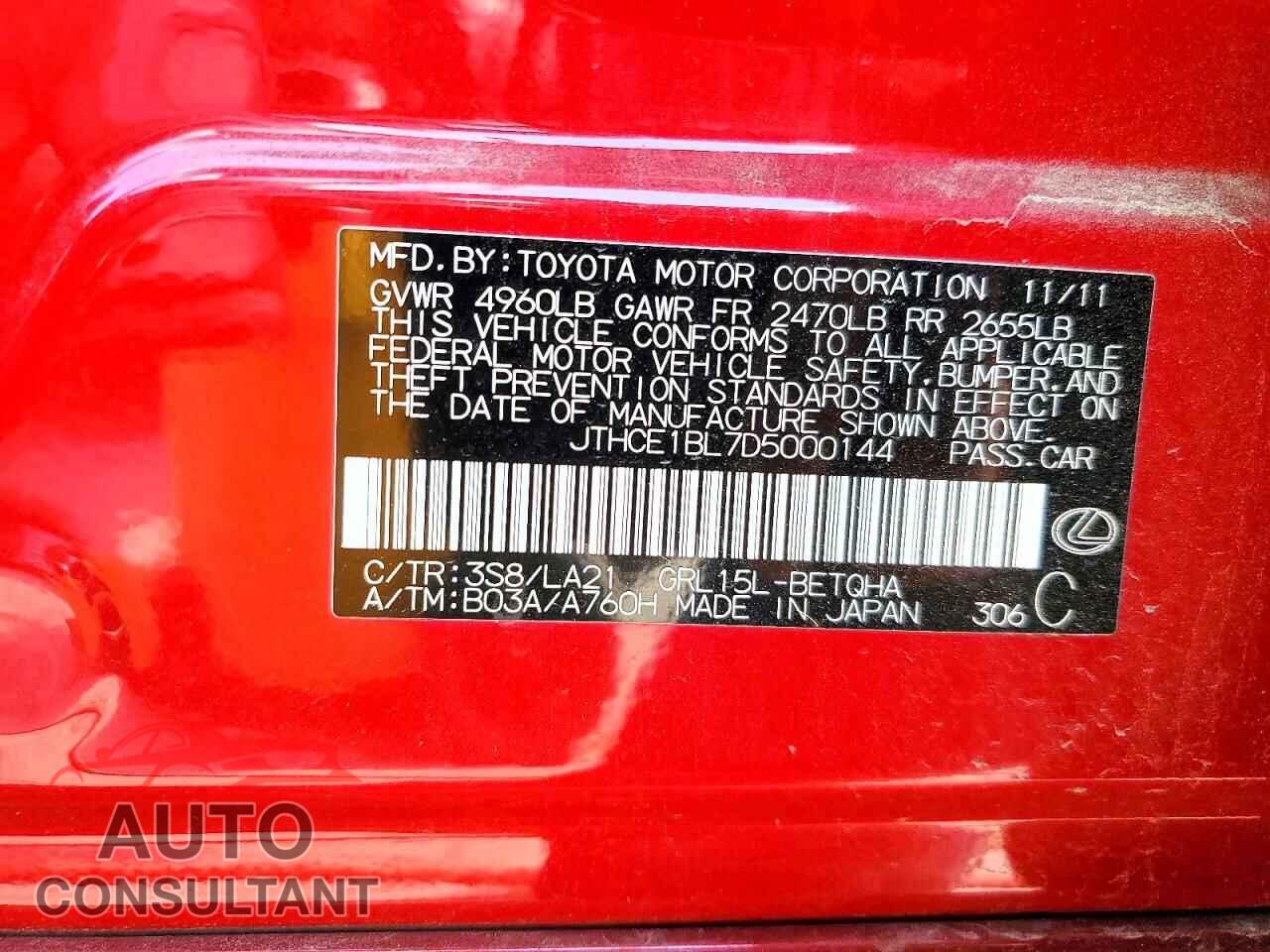 LEXUS GS 2013 - JTHCE1BL7D5000144