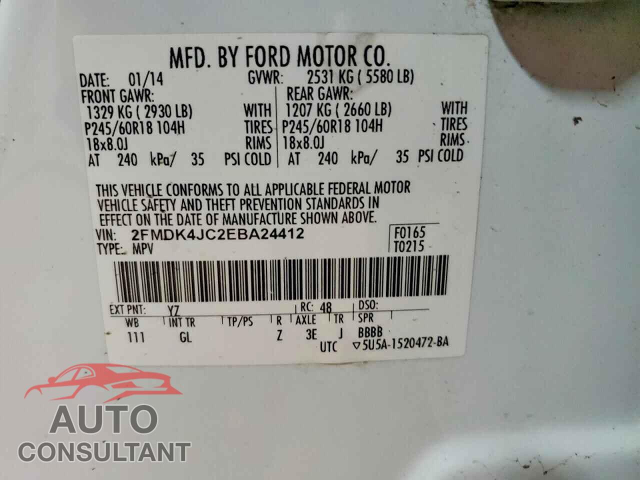 FORD EDGE 2014 - 2FMDK4JC2EBA24412
