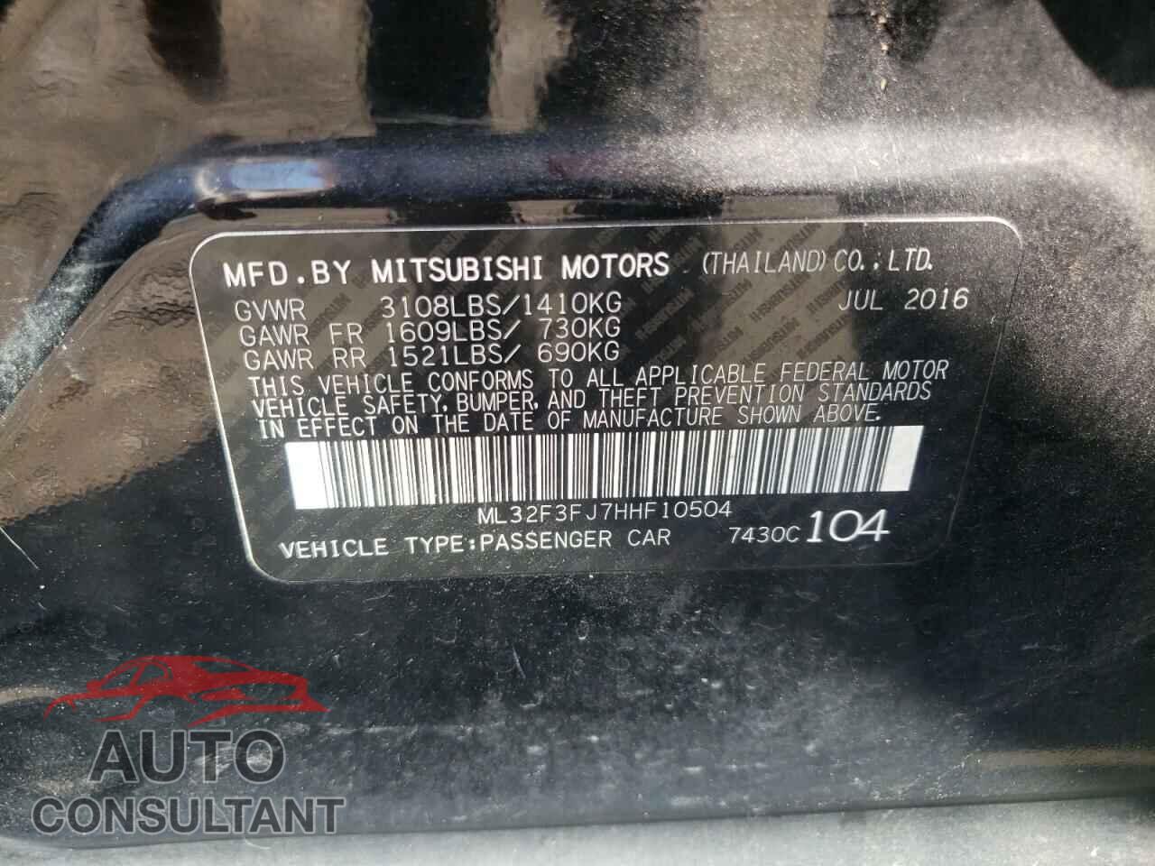 MITSUBISHI MIRAGE 2017 - ML32F3FJ7HHF10504