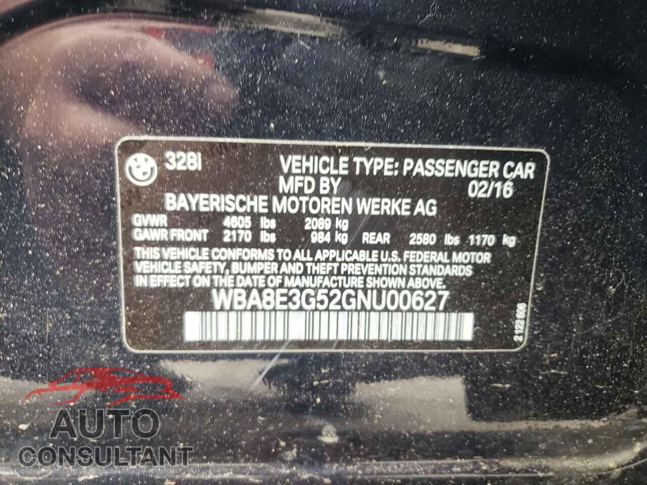 BMW 3 SERIES 2016 - WBA8E3G52GNU00627