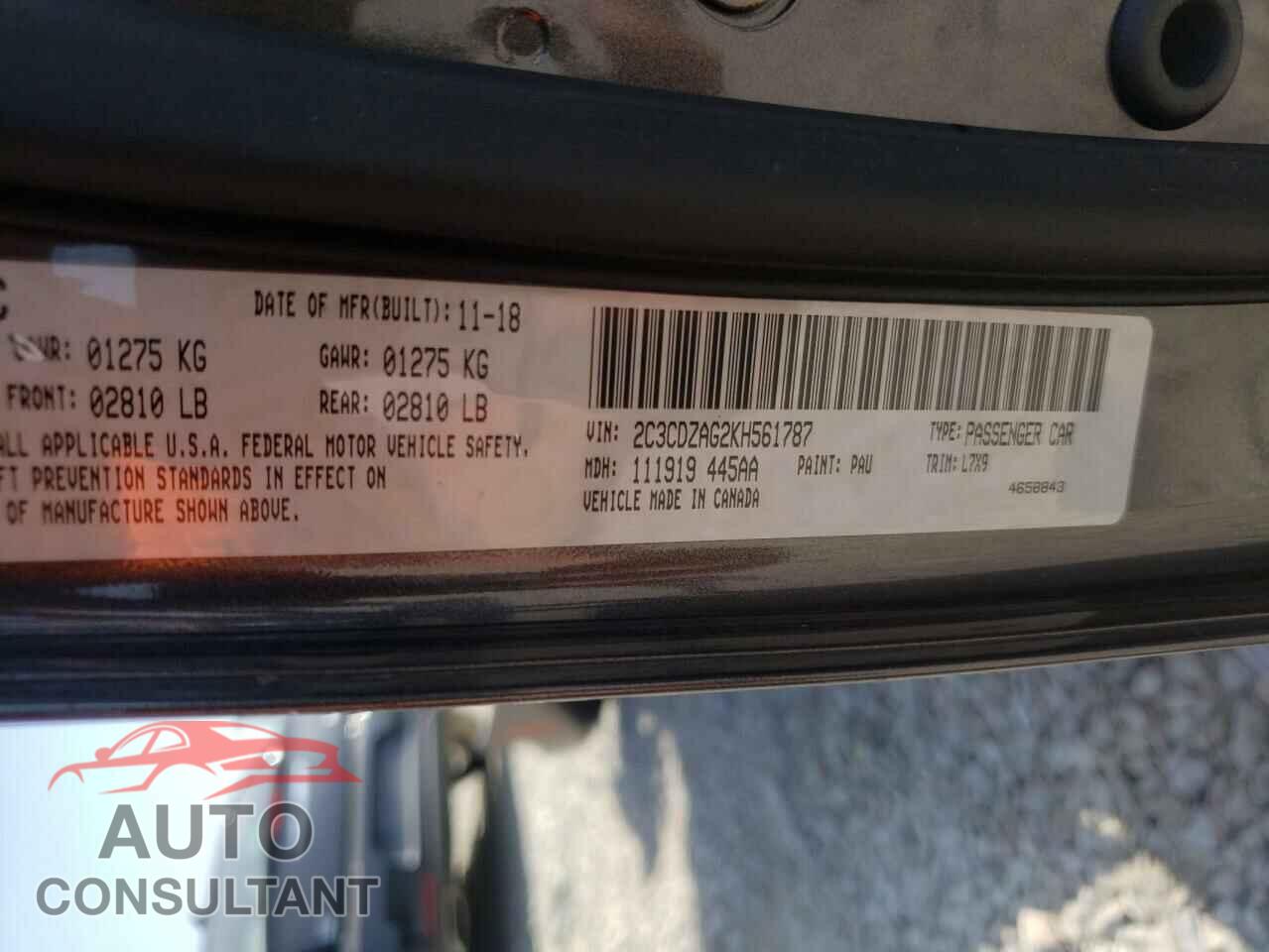DODGE CHALLENGER 2019 - 2C3CDZAG2KH561787