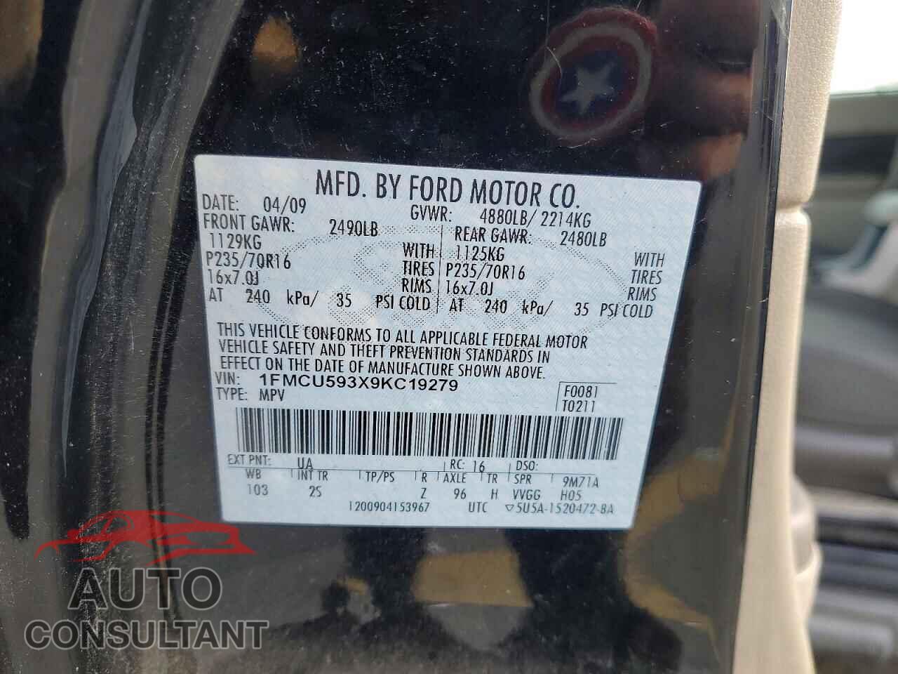 FORD ESCAPE 2009 - 1FMCU593X9KC19279