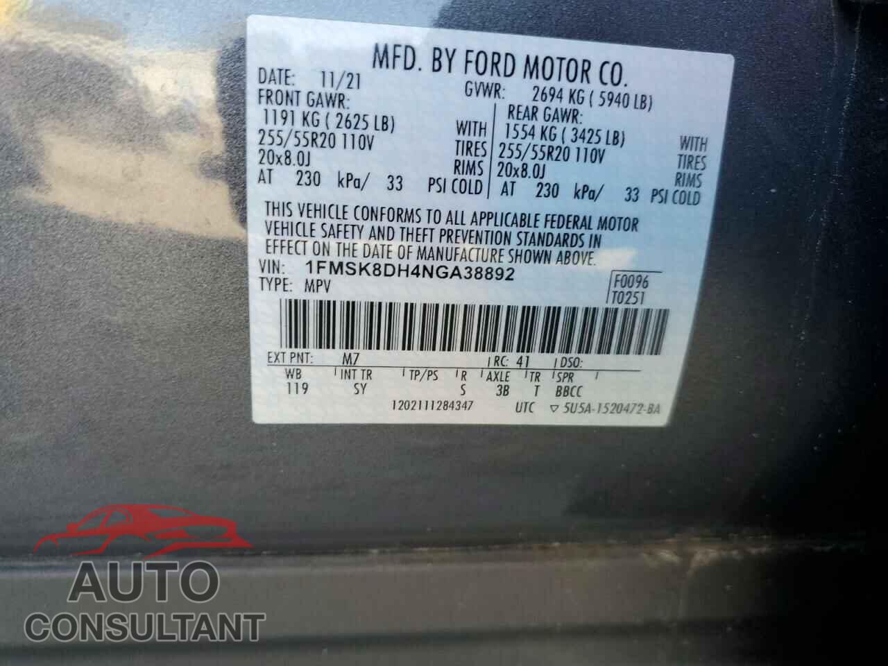 FORD EXPLORER 2022 - 1FMSK8DH4NGA38892