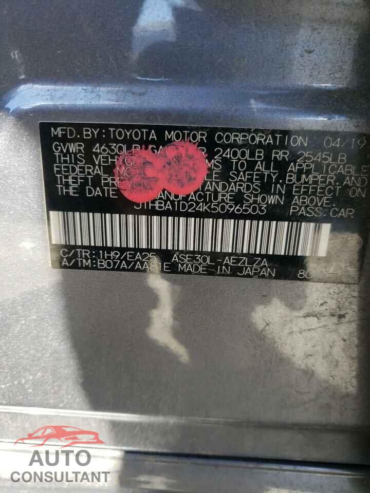 LEXUS IS 2019 - JTHBA1D24K5096503
