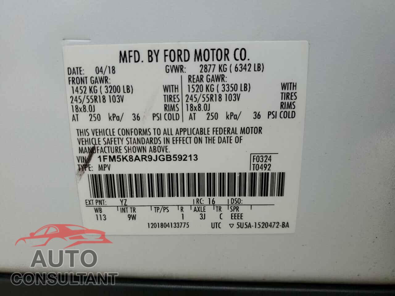 FORD EXPLORER 2018 - 1FM5K8AR9JGB59213
