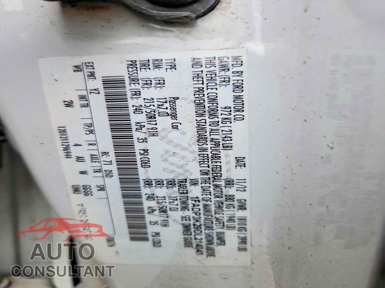 FORD FOCUS 2013 - 1FADP3K29DL214041