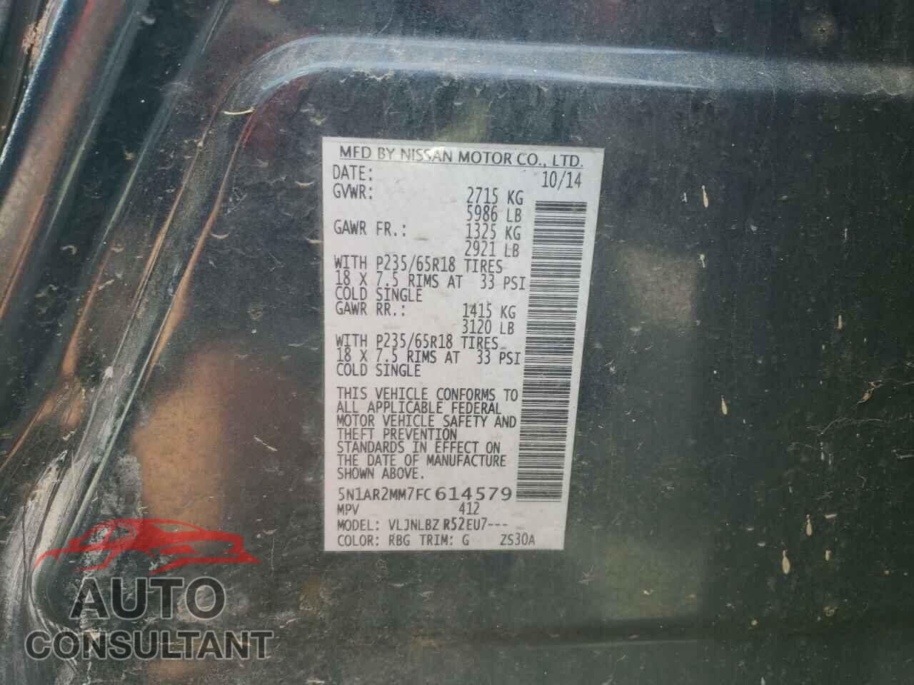 NISSAN PATHFINDER 2015 - 5N1AR2MM7FC614579