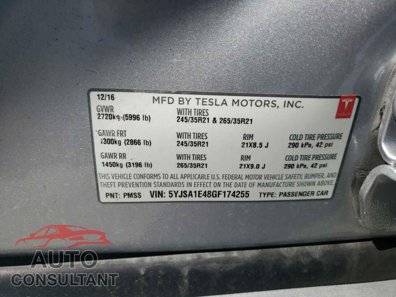 TESLA MODEL S 2016 - 5YJSA1E48GF174255