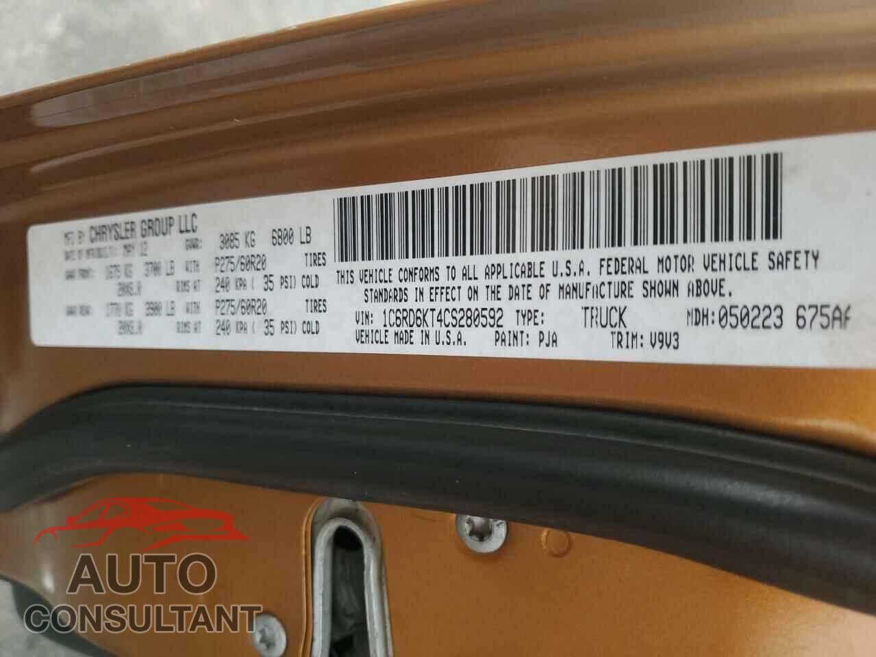 DODGE RAM 1500 2012 - 1C6RD6KT4CS280592