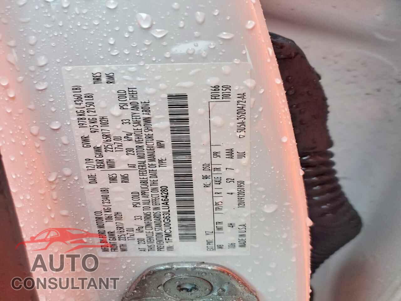 FORD ESCAPE 2020 - 1FMCU0G63LUA64280