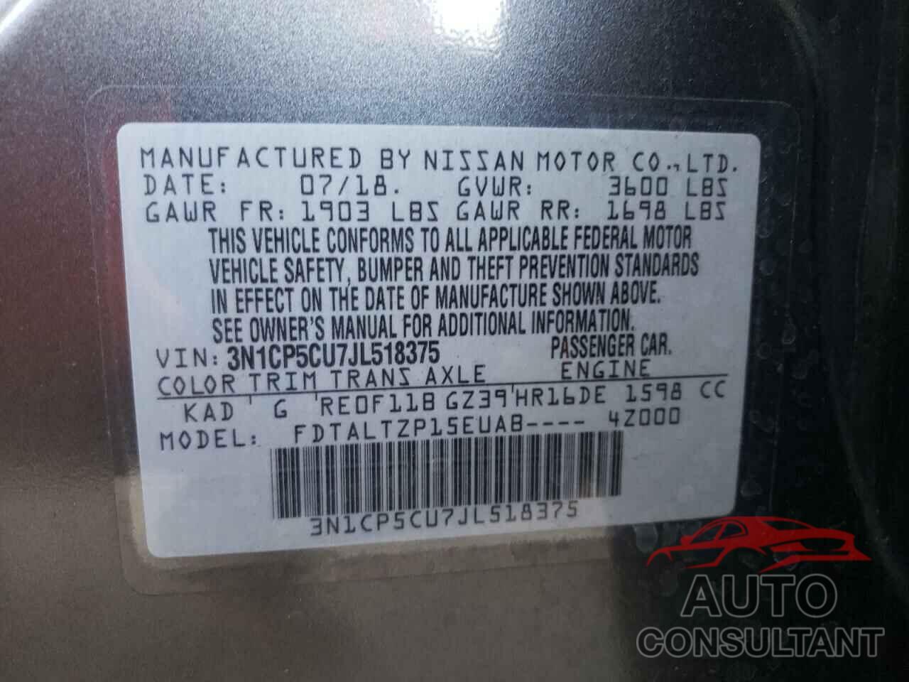 NISSAN ALL OTHER 2018 - 3N1CP5CU7JL518375