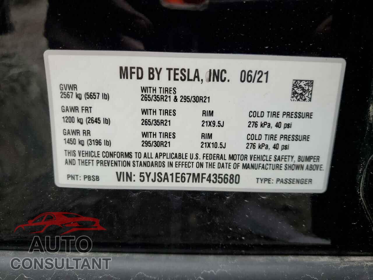 TESLA MODEL S 2021 - 5YJSA1E67MF435680