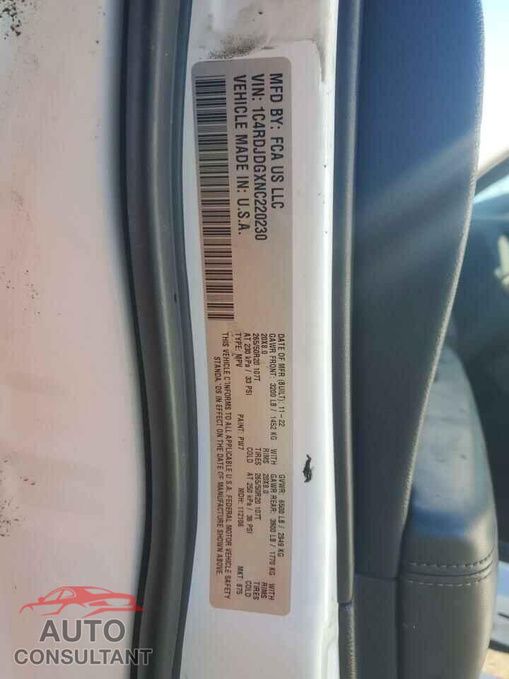 DODGE DURANGO 2022 - 1C4RDJDGXNC220230