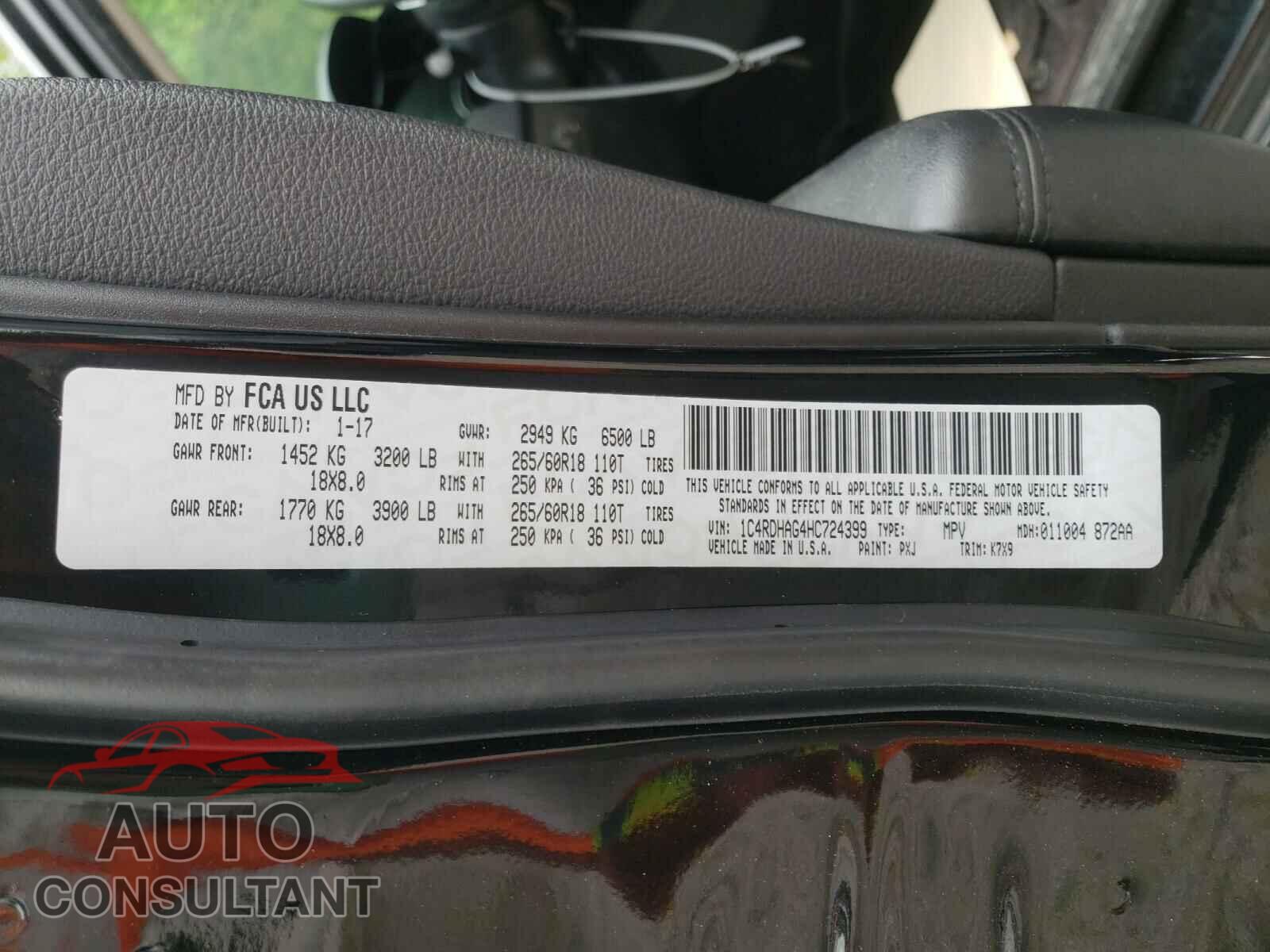 DODGE DURANGO 2017 - 1C4RDHAG4HC724399