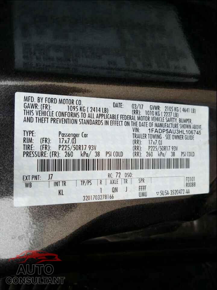 FORD CMAX 2017 - 1FADP5AU3HL106745