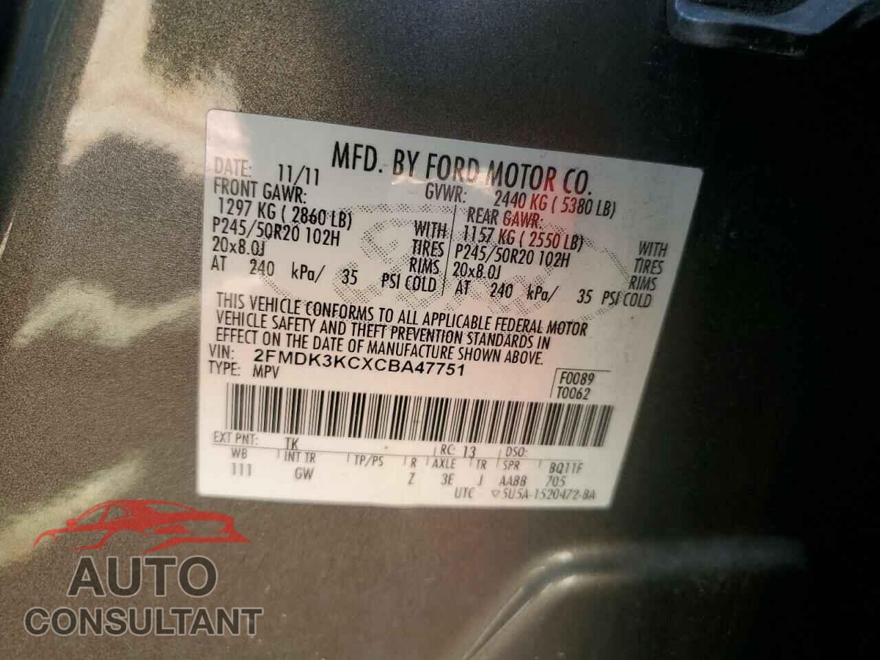 FORD EDGE 2012 - 2FMDK3KCXCBA47751
