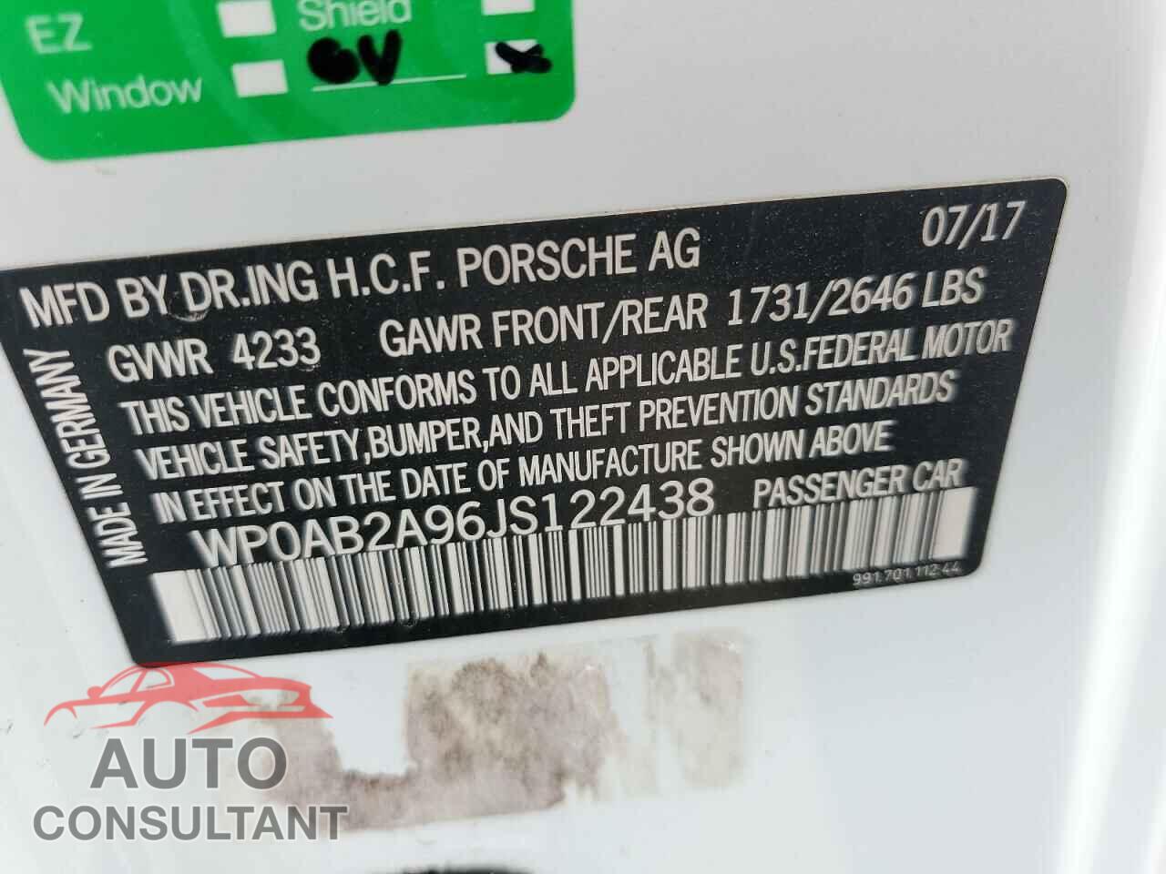 PORSCHE 911 2018 - WP0AB2A96JS122438