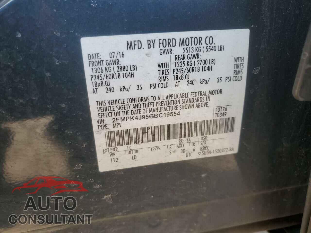 FORD EDGE 2016 - 2FMPK4J95GBC19554