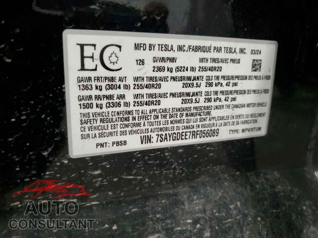 TESLA MODEL Y 2024 - 7SAYGDEE7RF056089