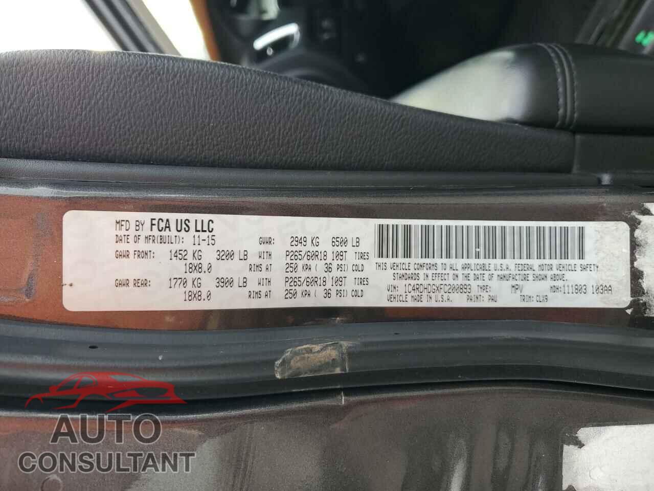 DODGE DURANGO 2015 - 1C4RDHDGXFC200893