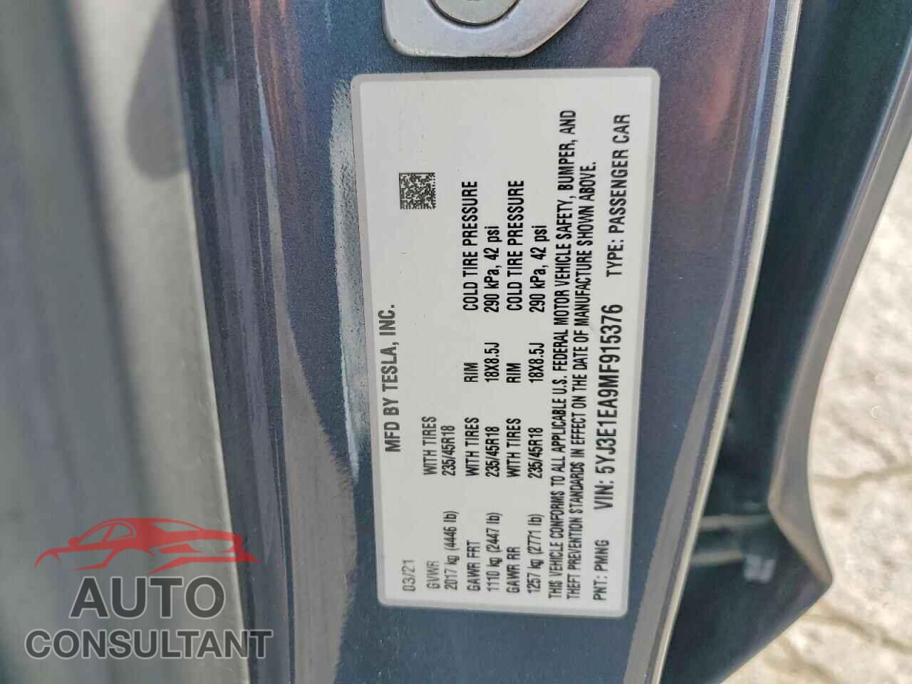 TESLA MODEL 3 2021 - 5YJ3E1EA9MF915376
