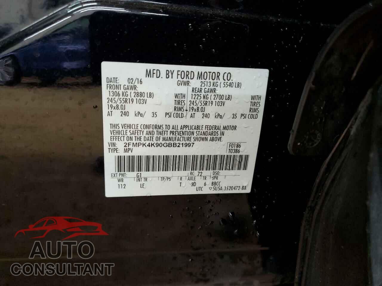 FORD EDGE 2016 - 2FMPK4K90GBB21997