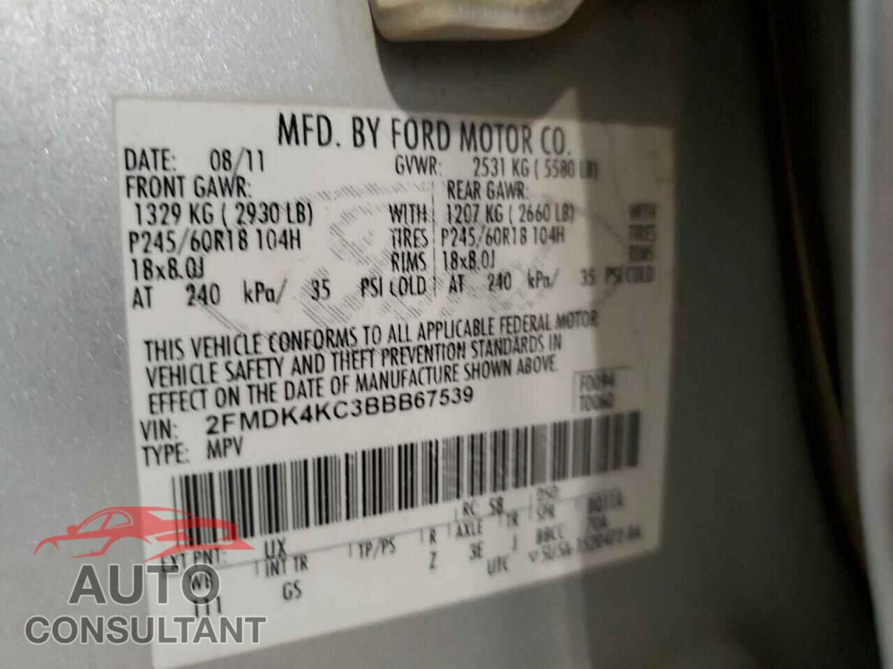 FORD EDGE 2011 - 2FMDK4KC3BBB67539