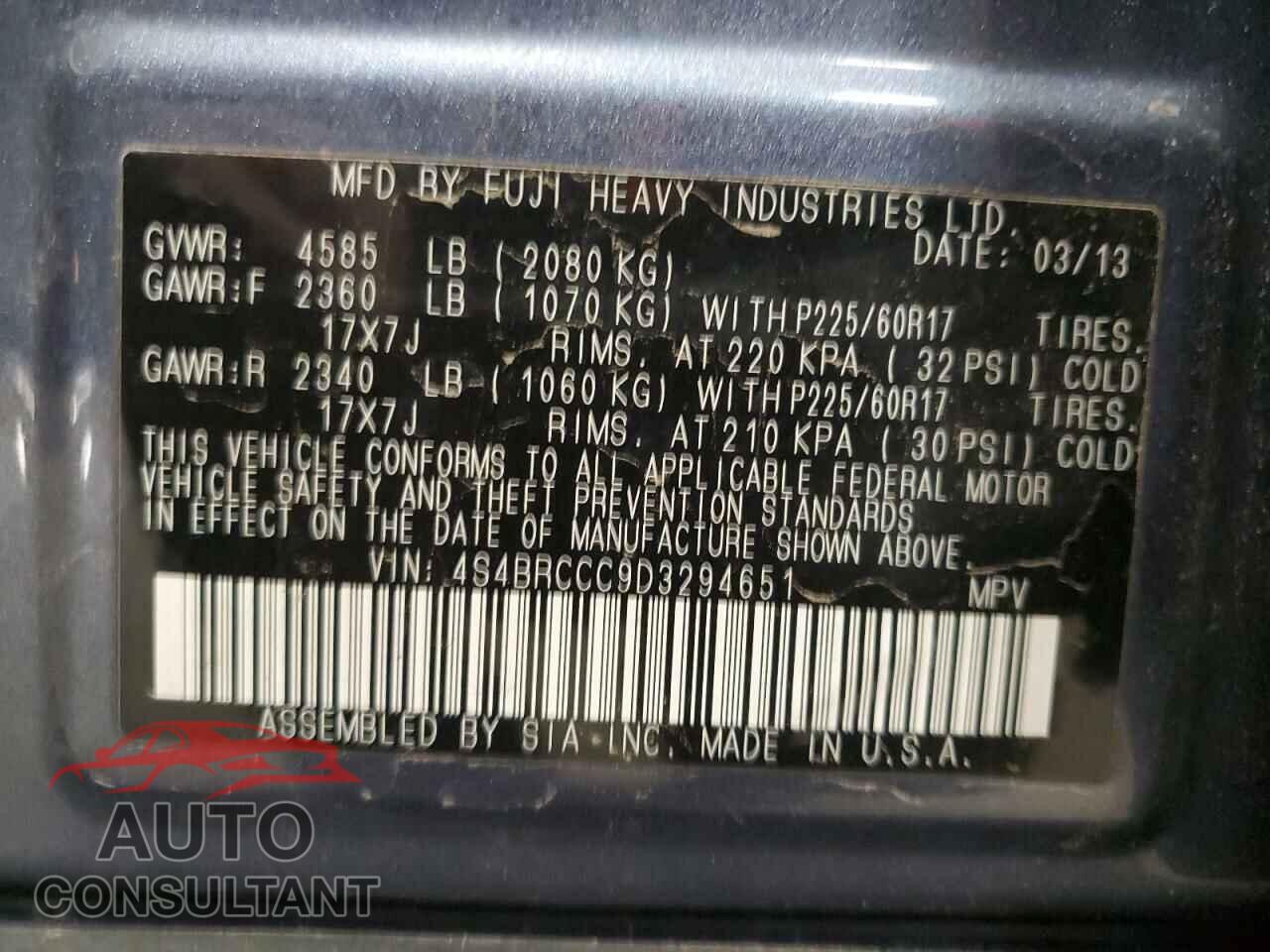 SUBARU OUTBACK 2013 - 4S4BRCCC9D3294651