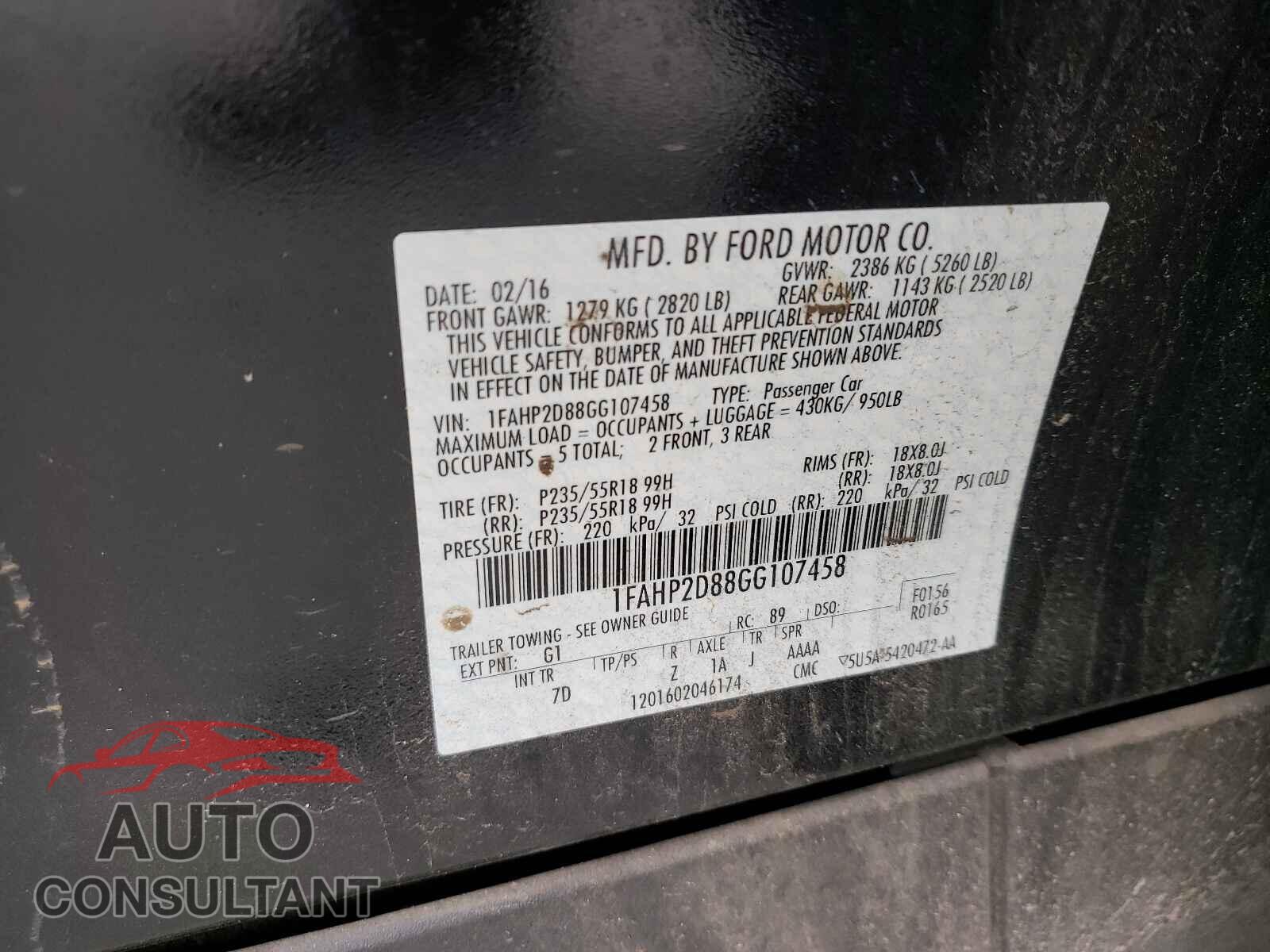 FORD TAURUS 2016 - 1FAHP2D88GG107458