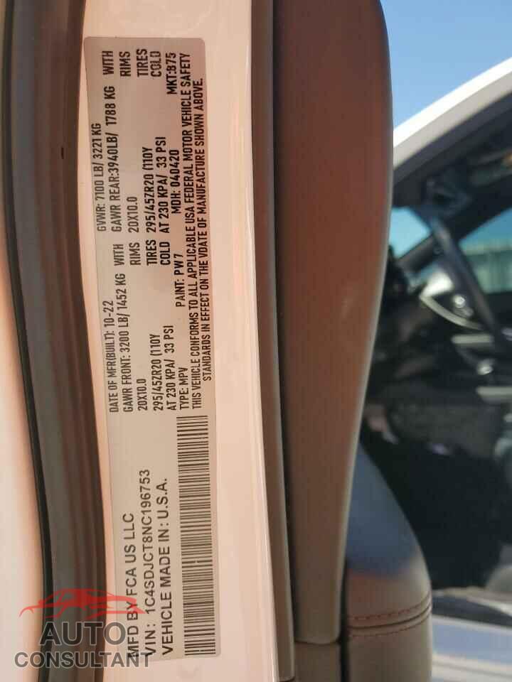 DODGE DURANGO 2022 - 1C4SDJCTXNC204237