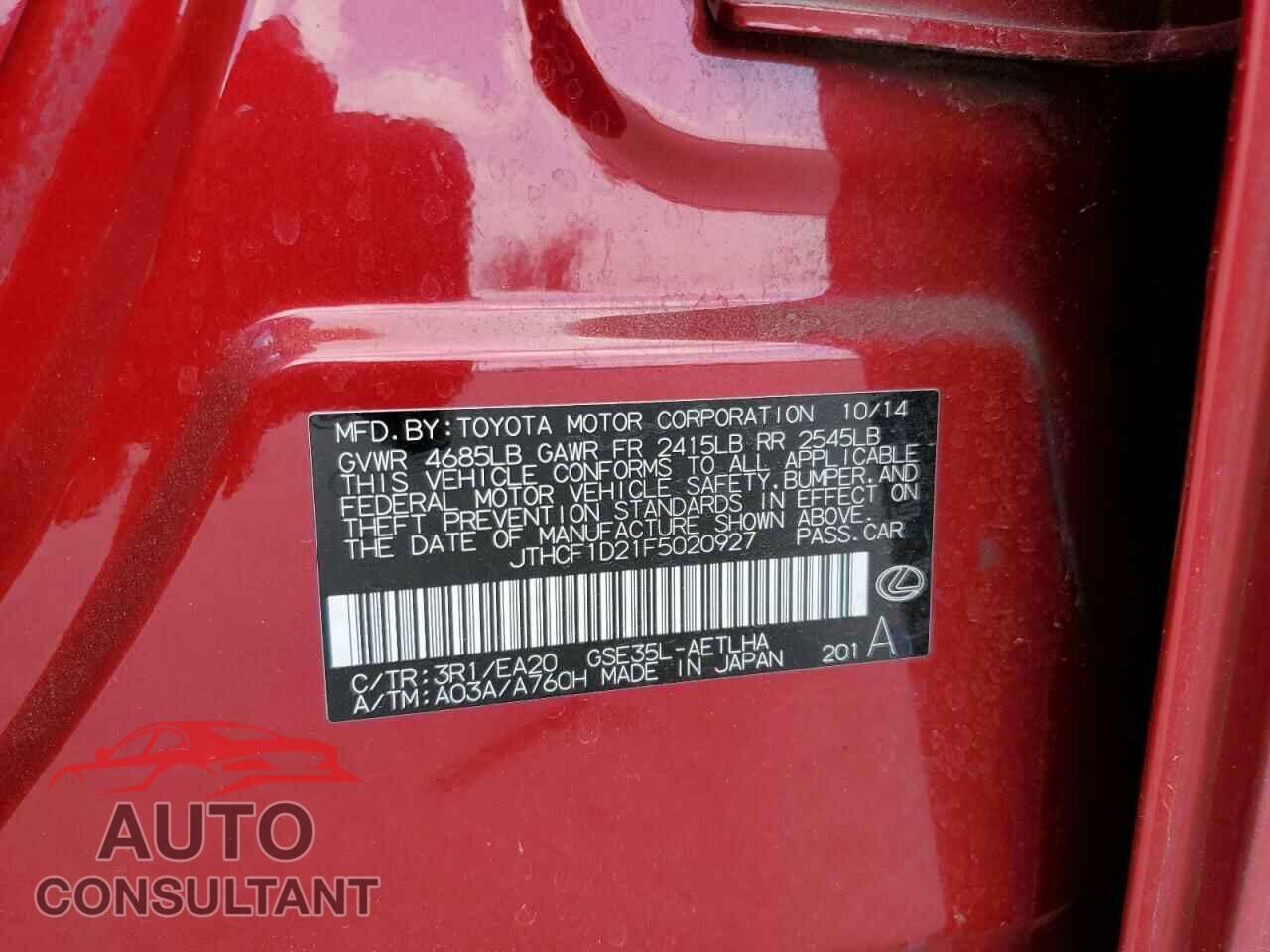 LEXUS IS 2015 - JTHCF1D21F5020927