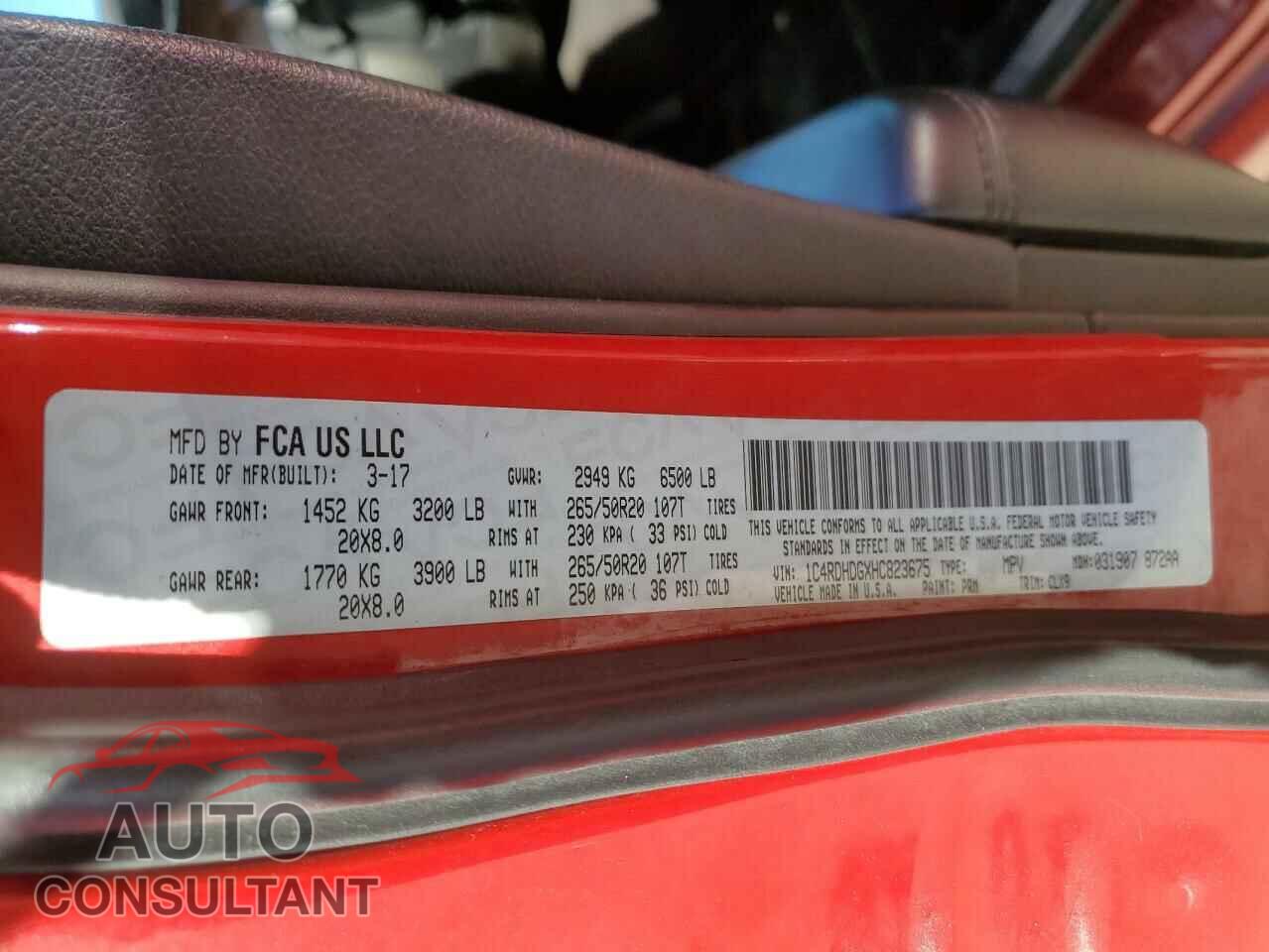 DODGE DURANGO 2017 - 1C4RDHDGXHC823675